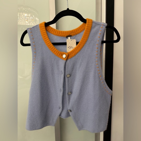 Free People Tops - Free People Sleeveless Knit Vest in Light Blue with orange Trim